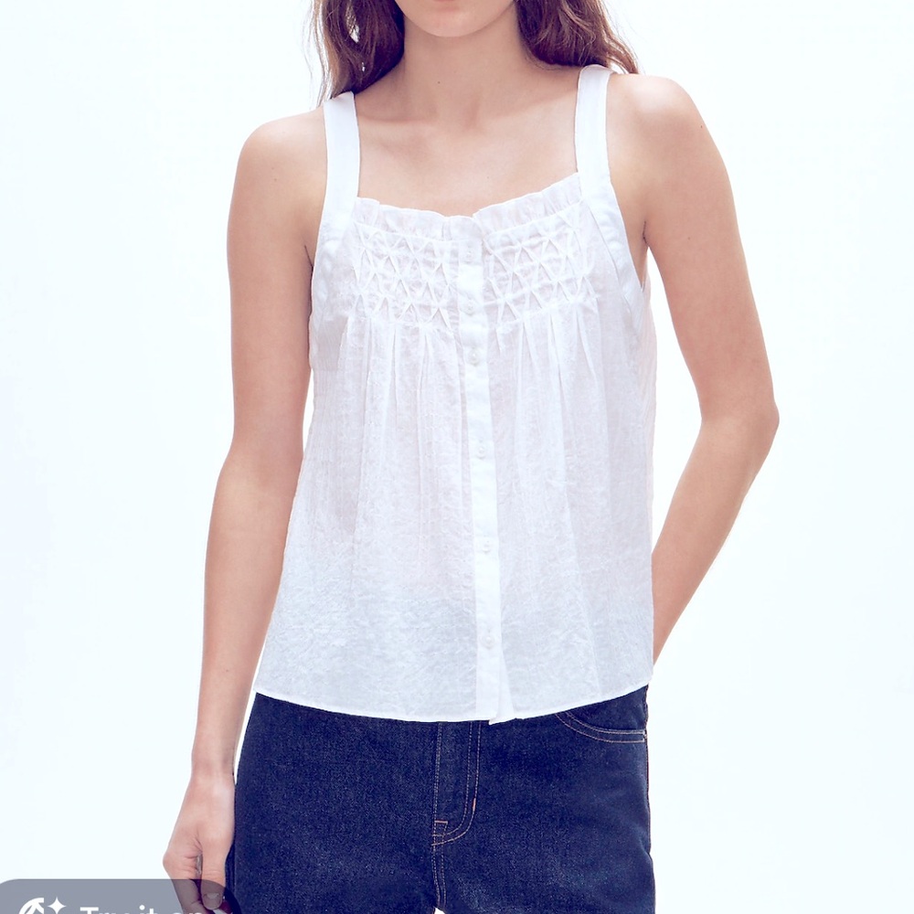 J crew Smocked crinkle tank top Women’s White Sleeveless size XXS NEW